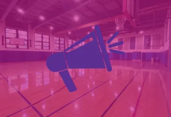 Bullhorn over a picture of the gym