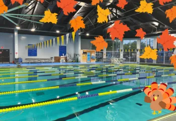 Cranford Indoor Pool with leaves and turkey graphic