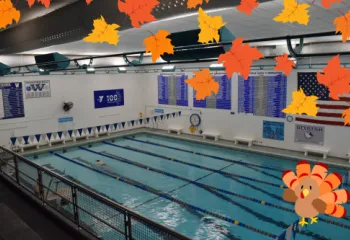Wallace Pool with leaves and turkey graphic
