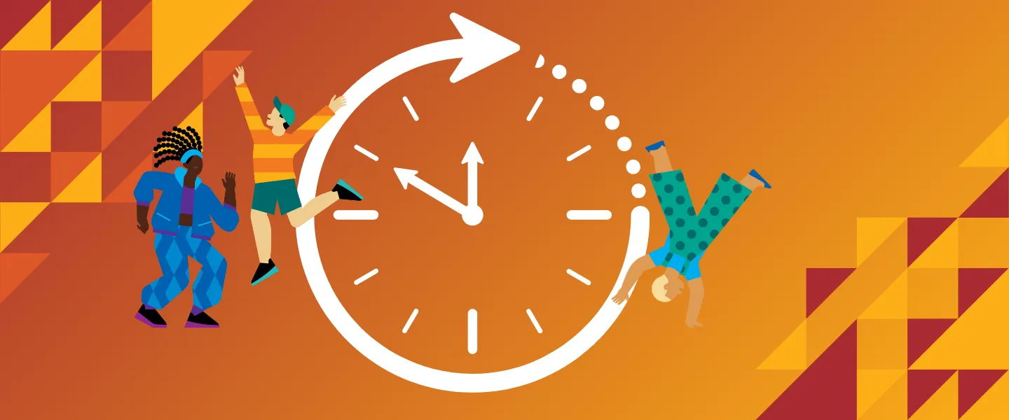 Clock with people icons playing