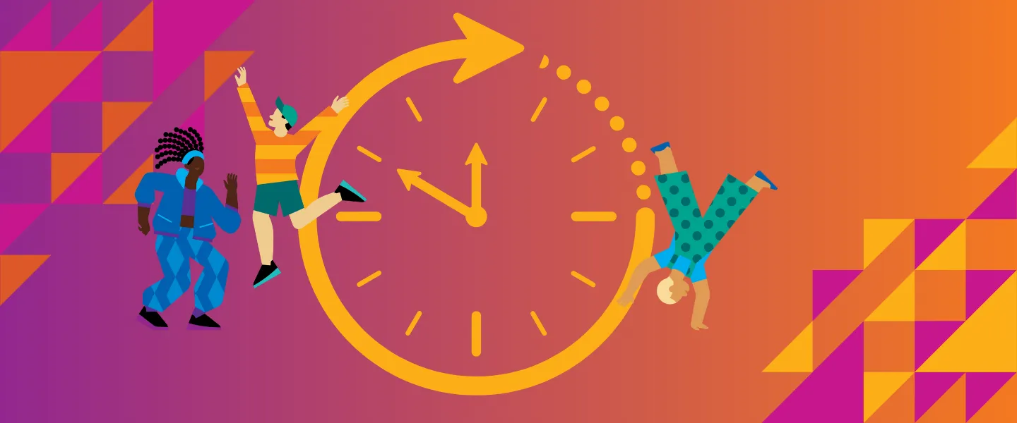 Clock with icons playing
