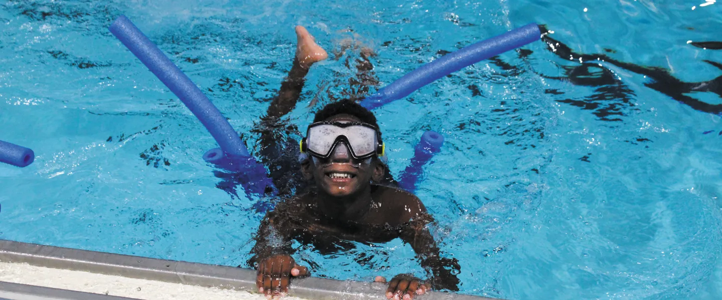 Pioneer camper in the indoor pool
