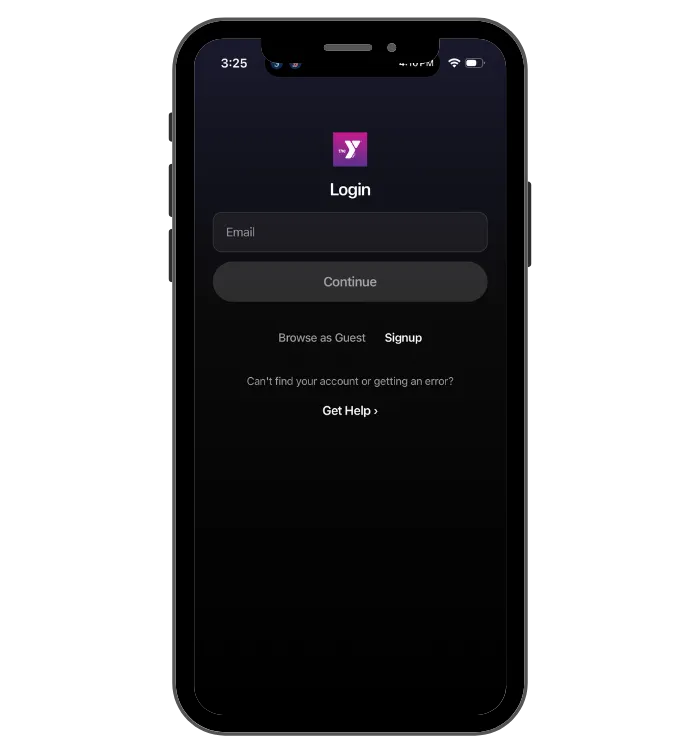 Mobile app login screen