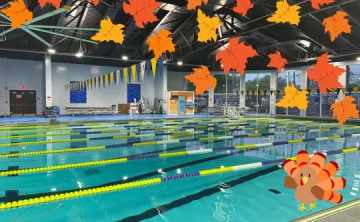 Cranford Indoor Pool with leaves and turkey graphic