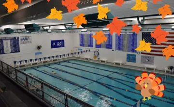 Wallace Pool with leaves and turkey graphic