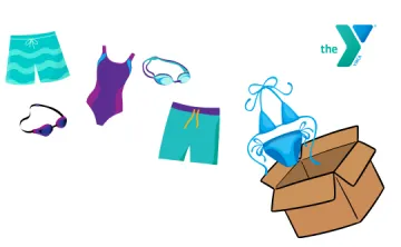 Y logo with bathing suits going into a box